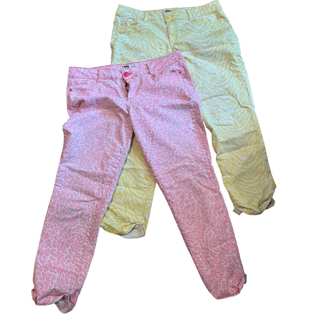 Y2K LEI Animal Print Cropped Jeans Bundle Pink Leopard Yellow Zebra‎ Juniors 15